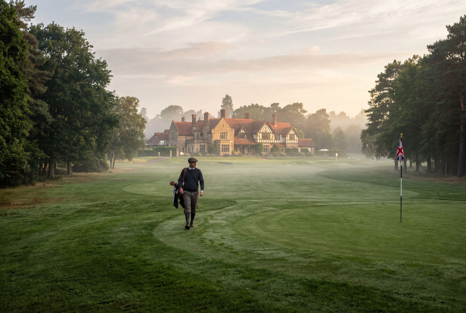 A cinematic view of a heritage golf course at sunrise for beginner mastery inspiration.