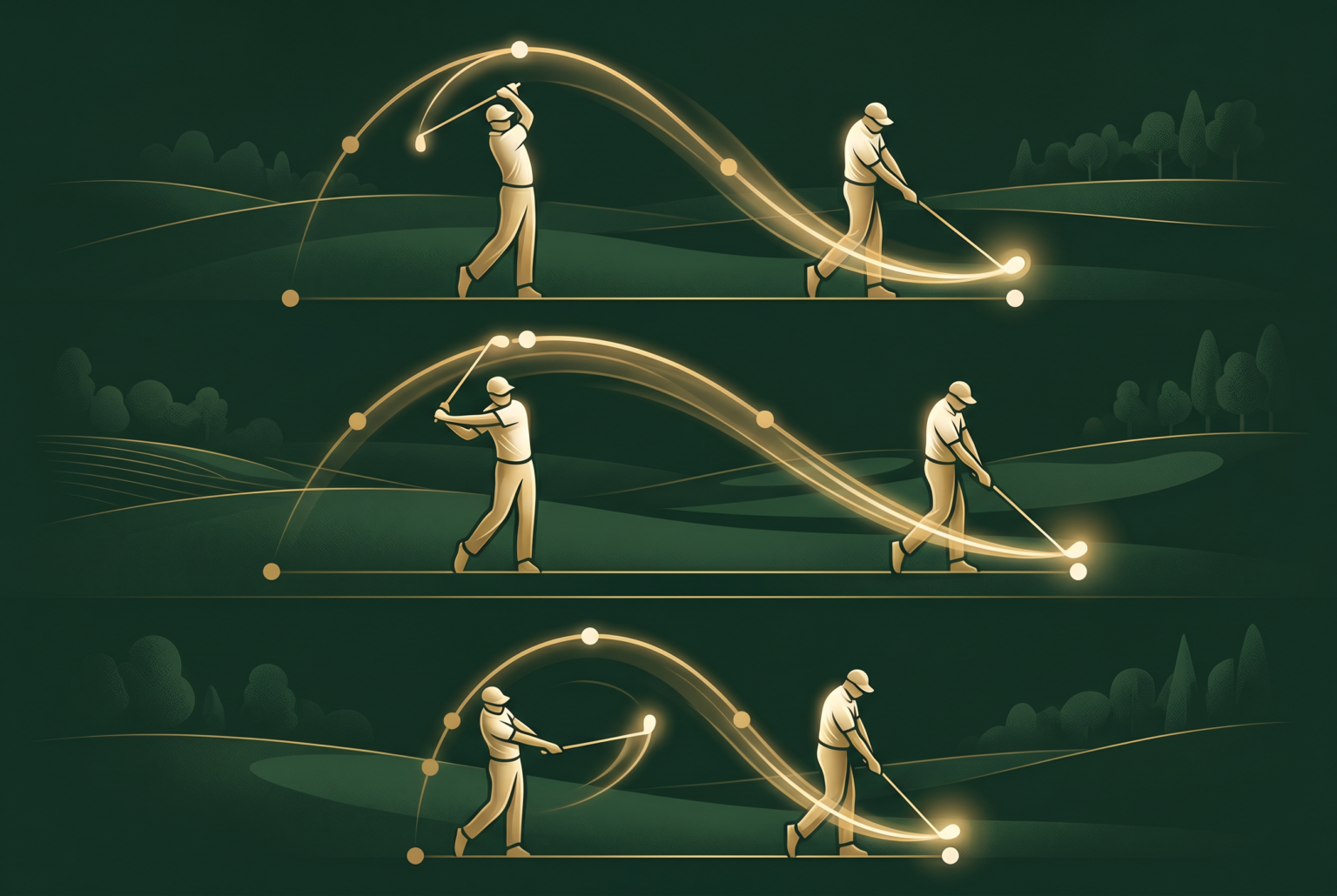 Diagram overlay illustrating golf tempo timing patterns with motion arcs.