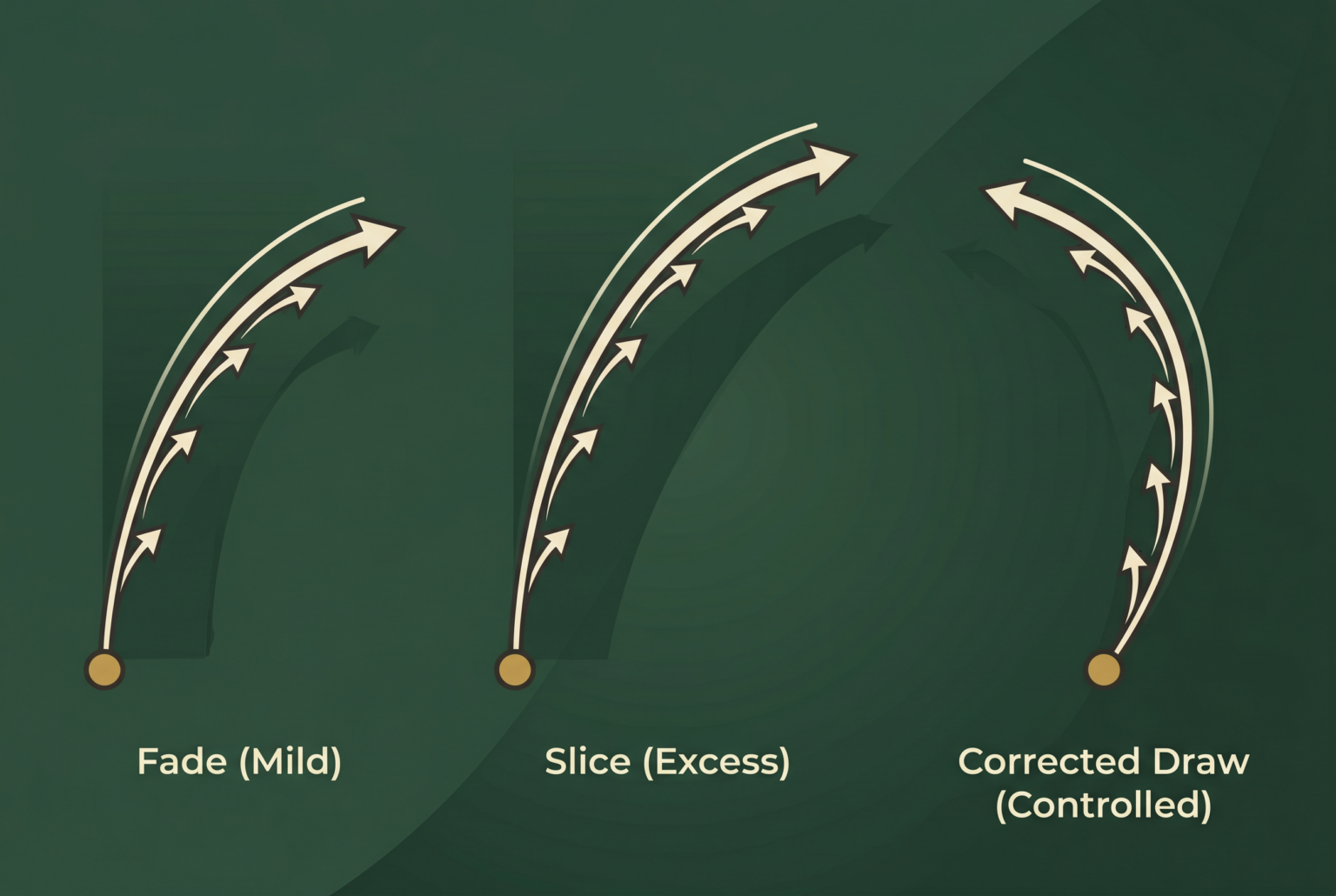 Diagram overlay comparing slice and corrected ball flight paths without text.