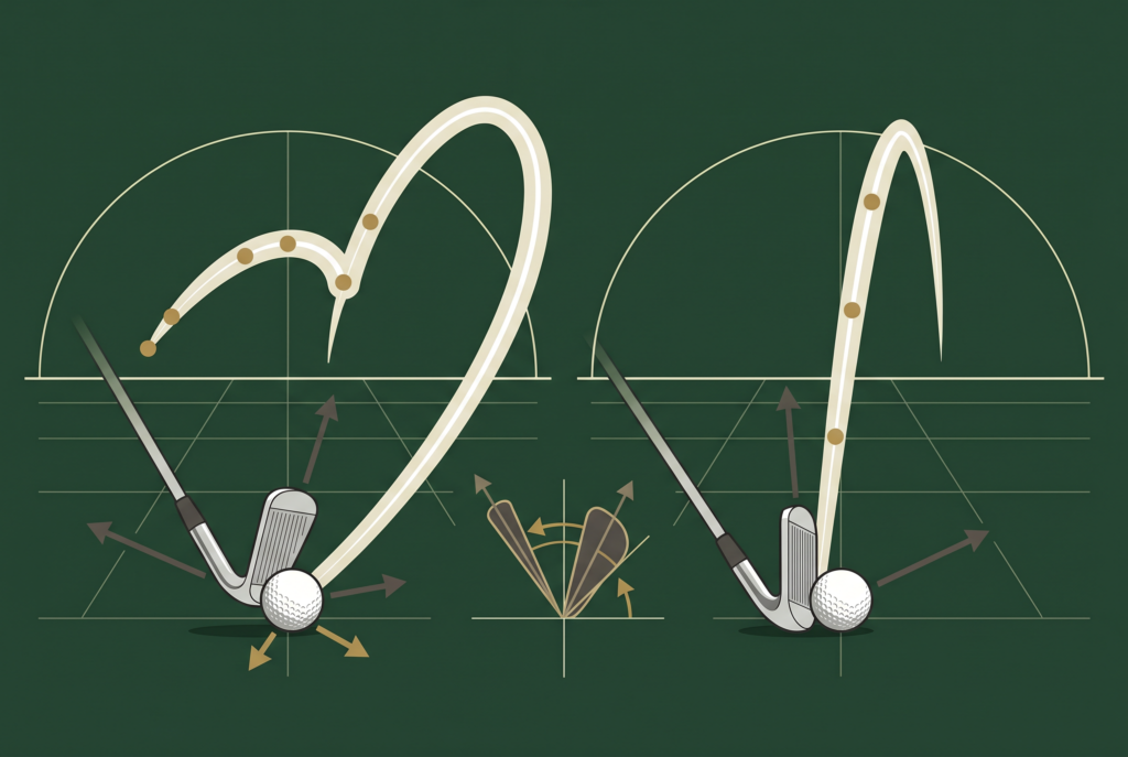 Diagram of slice versus corrected ball flight with label-free arrows.