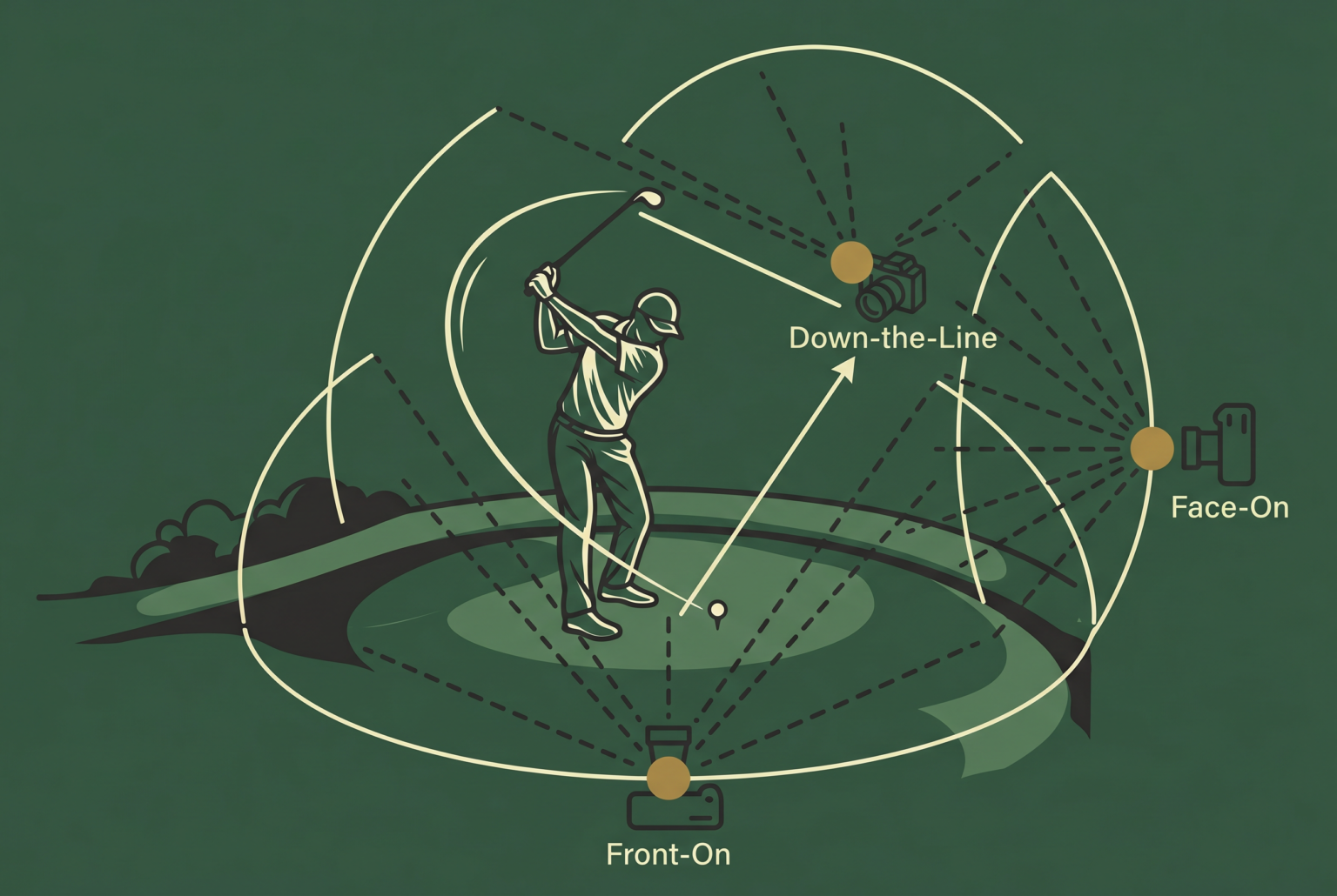 Diagram showing label-free camera angles for beginner swing video analysis.