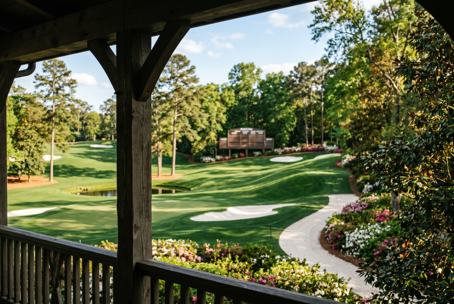 Architectural view of a classic manicured golf course hole with bunkers and greens for inspiration.