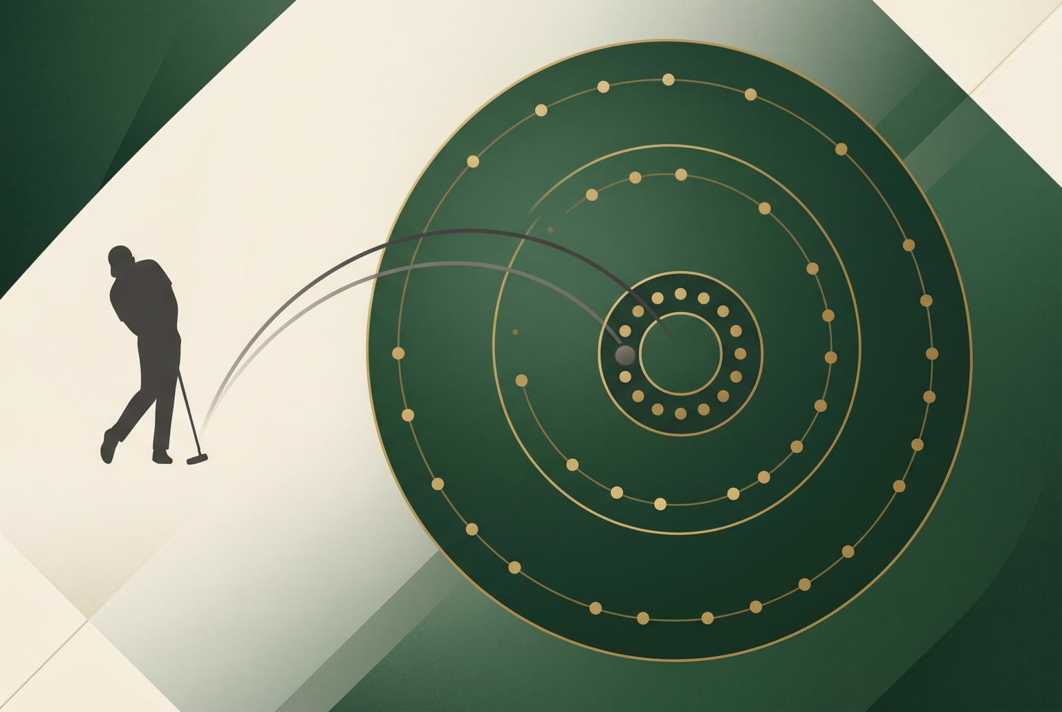 Label-free speed ladder infographic showing concentric rings and ball path arcs for putting pace.