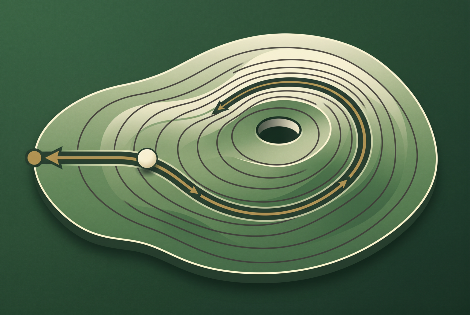 Diagram overlay illustrating slope-reading stages for putting without text markers.